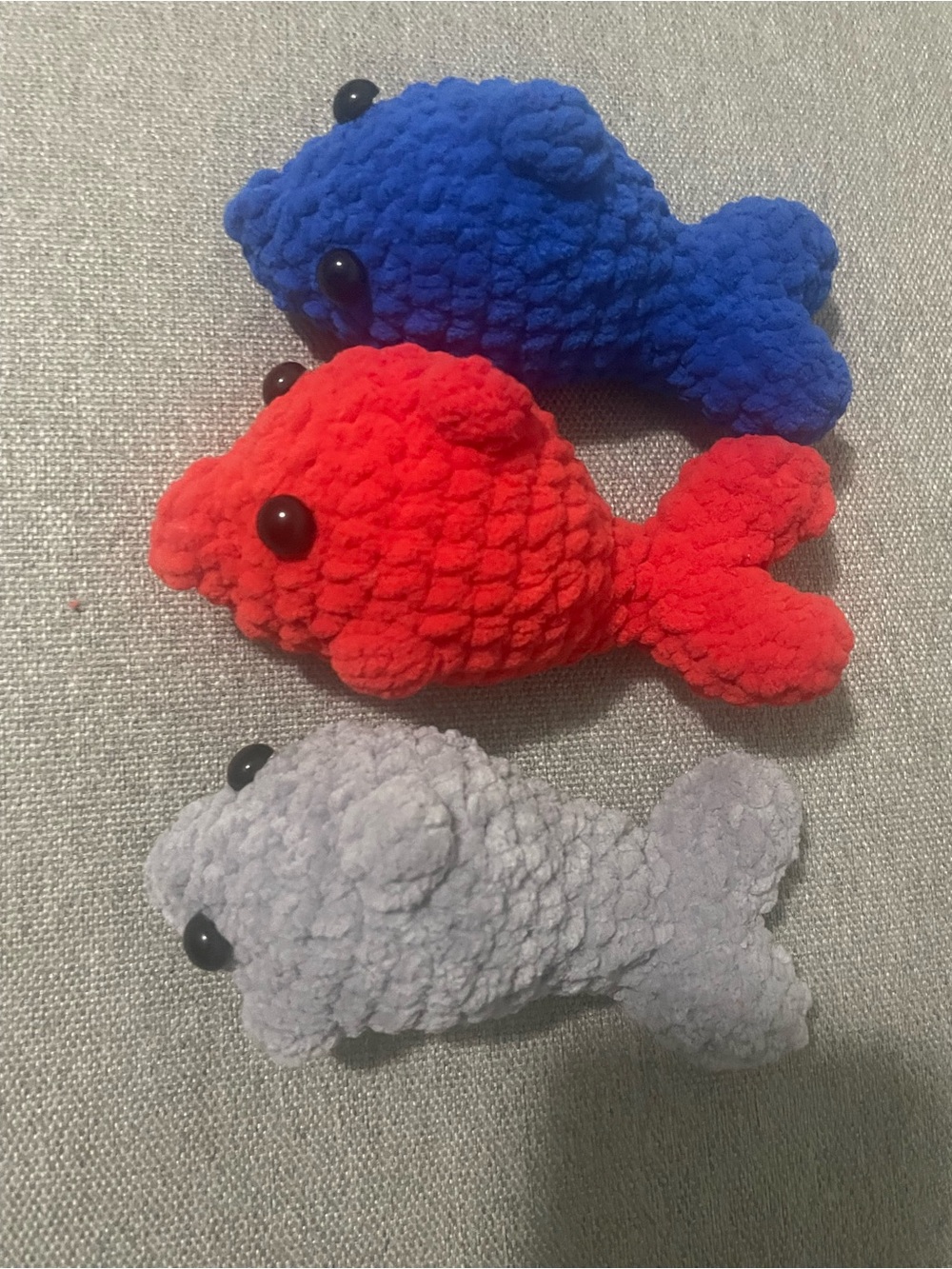 Plush Crunchy Fish Toy Trio - Blue, Red, Gray